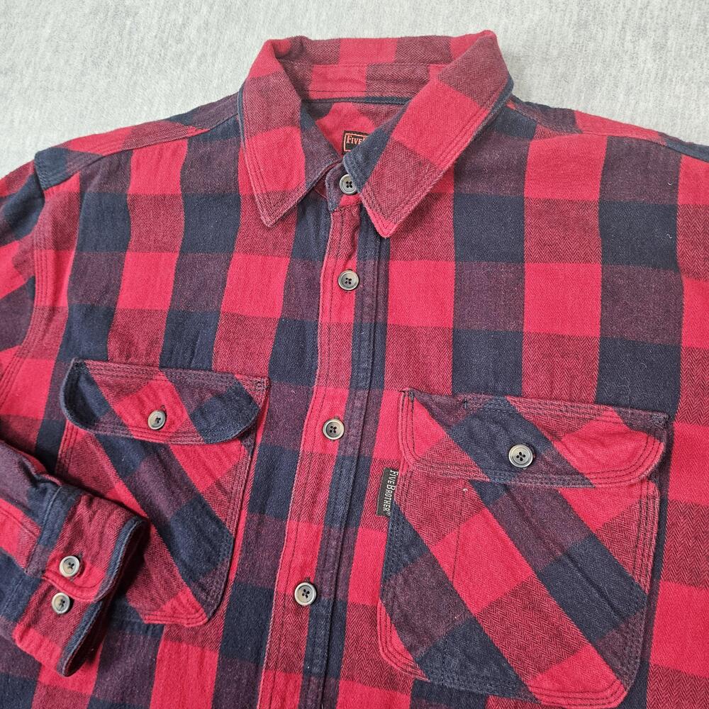 Five Brothers Shirt Mens XL Red Flannel Buffalo Plaid Button Up Workwear 5200R